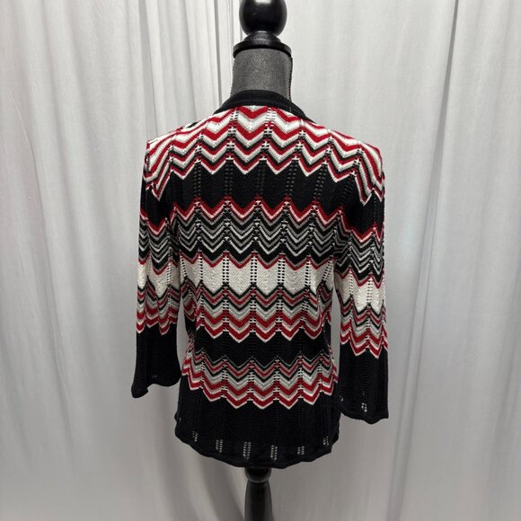 Two-One-Two Open Front Cardigan Womens Size Large Red Black Lightweight Sweater - Picture 4 of 7